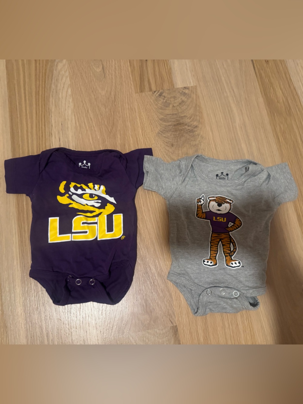 Baby LSU Purple and Gray Tiger Short Sleeve Onsies
